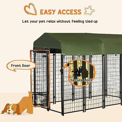 PawHut 4.6' x 4.6' x 5' Dog Kennel Outside, Welded Wire Outdoor Dog Kennel Run with Waterproof & UV Resistant Cover, for S&M Breeds, Chickens, Ducks, Black