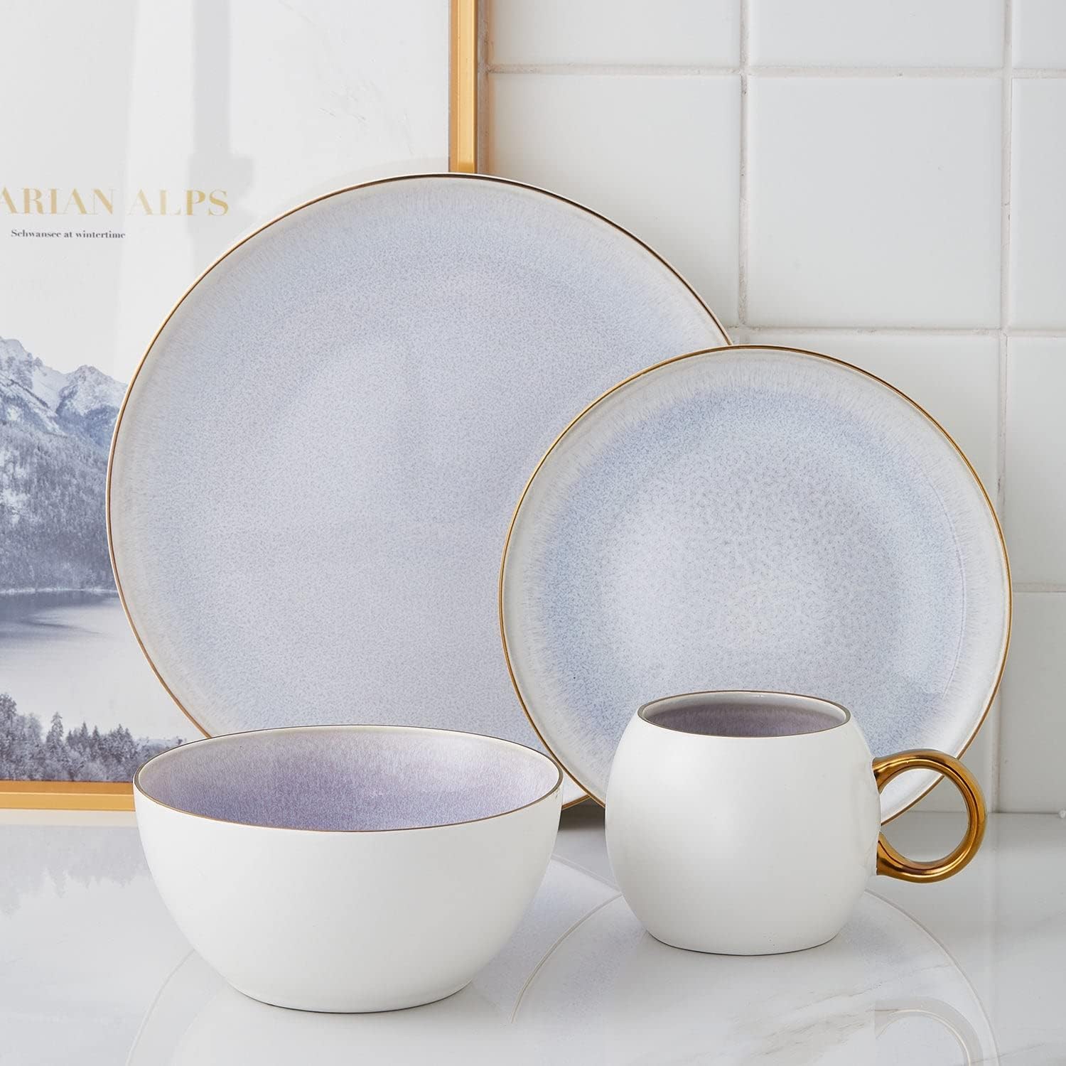 Josephine Formal Porcelain Dinnerware, Set Of 4, Blue, White And 16-Piece