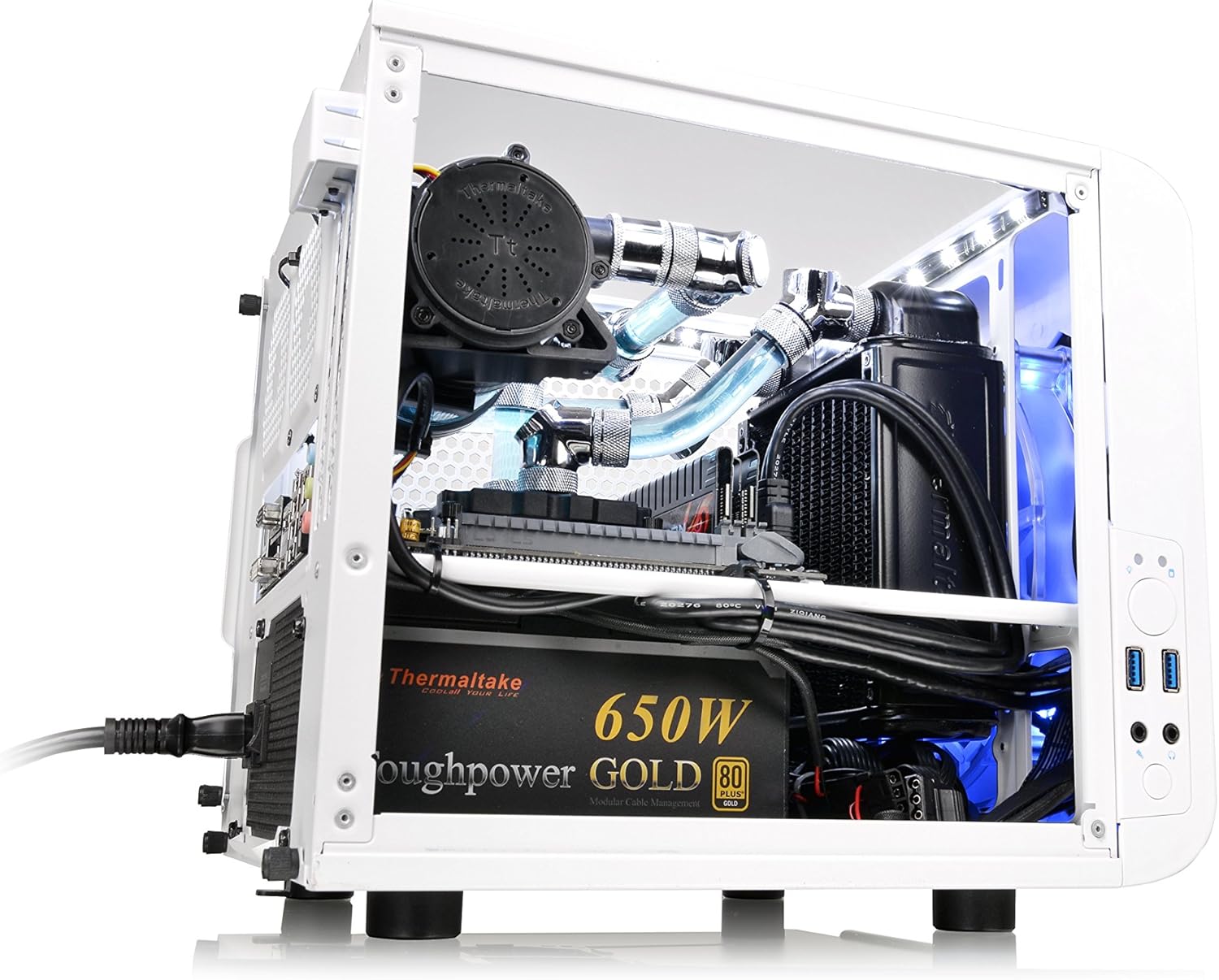 Thermaltake Core V1 Snow Edition SPCC Mini ITX Cube Computer Chassis CA-1B8-00S6WN-01, White