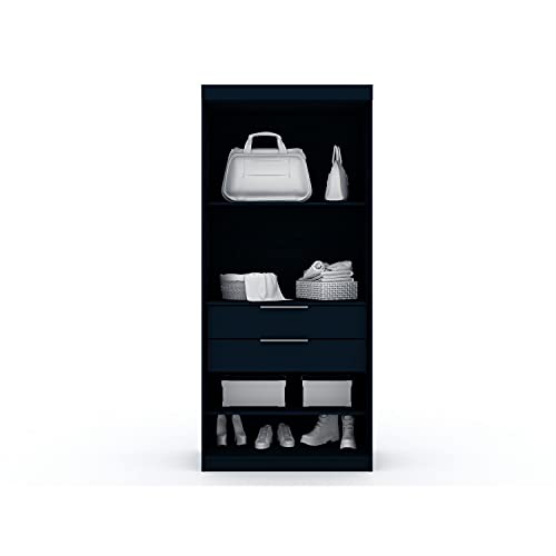 Manhattan Comfort Mulberry 2.0 Corner Wardrobe Closet with Drawers, Hanging Rods and Adjustable Shelves, Free Standing Semi Open Sectional Design for Bedrooms & Dressing Rooms, 2 Piece Set, White