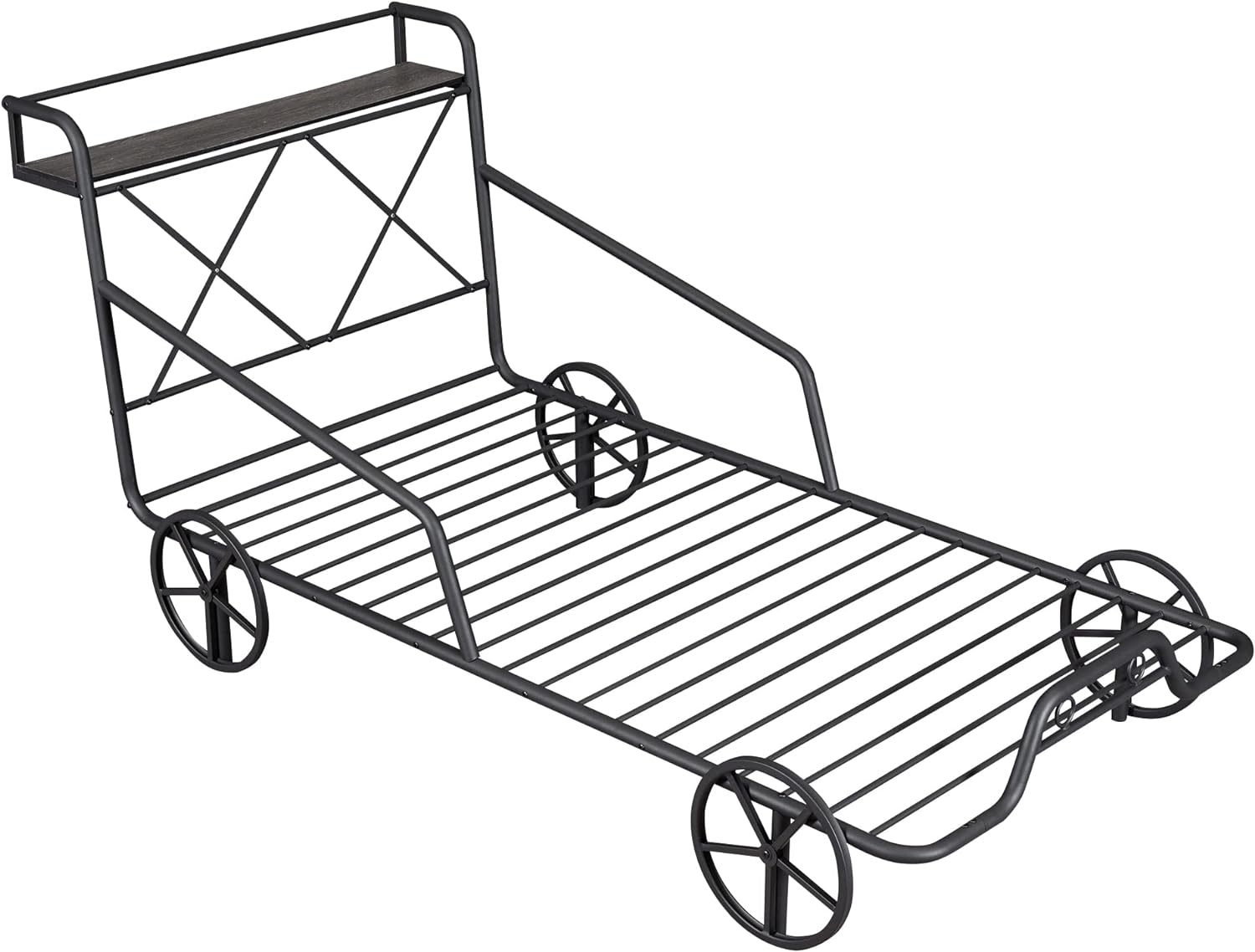 Size Metal Car Bed With Four Wheels For Boys Girls, Guardrails Ad X-Shaped Frame Shelf, Black