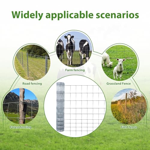 ROOMTEC Farm Wire Fencing 4×164ft Woven Galvanized Cattle Panel Rolls of Heavy Zinc Coating for Cattle, Goat, Livestock