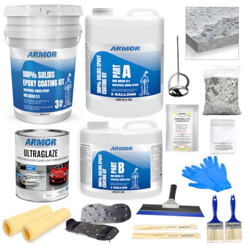 Garage Epoxy Floor Kit – 100% Solids - 2 Part Industrial-Grade Coating w/UltraGlaze Topcoat | DIY Slip & Hot Tire Resistant | 300 Sq Ft - Blue - 17 pc kit