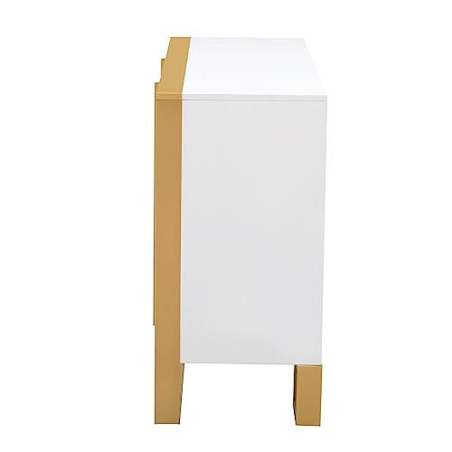 Modern Buffet Table Sideboard Cabinet Credenza, Living Room Cabinets Large Buffet Cabinet with Adjustable Shelves 3 Drawers 2 Doors for Kitchen Dining Room, White and Gold Buffet