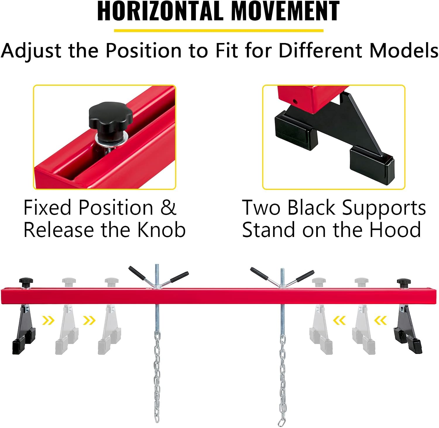 VEVOR Engine Support Bar 1100 Lbs Capacity Engine Transverse Bar Engine Hoist 2 Point Lift Holder Hoist Dual Hooks, Engine Hoist Keeps Engine Stable for Home Garages & Auto Repair Shop