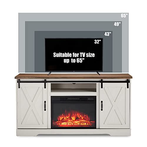 AMERLIFE Fireplace TV Stand with Sliding Barn Door