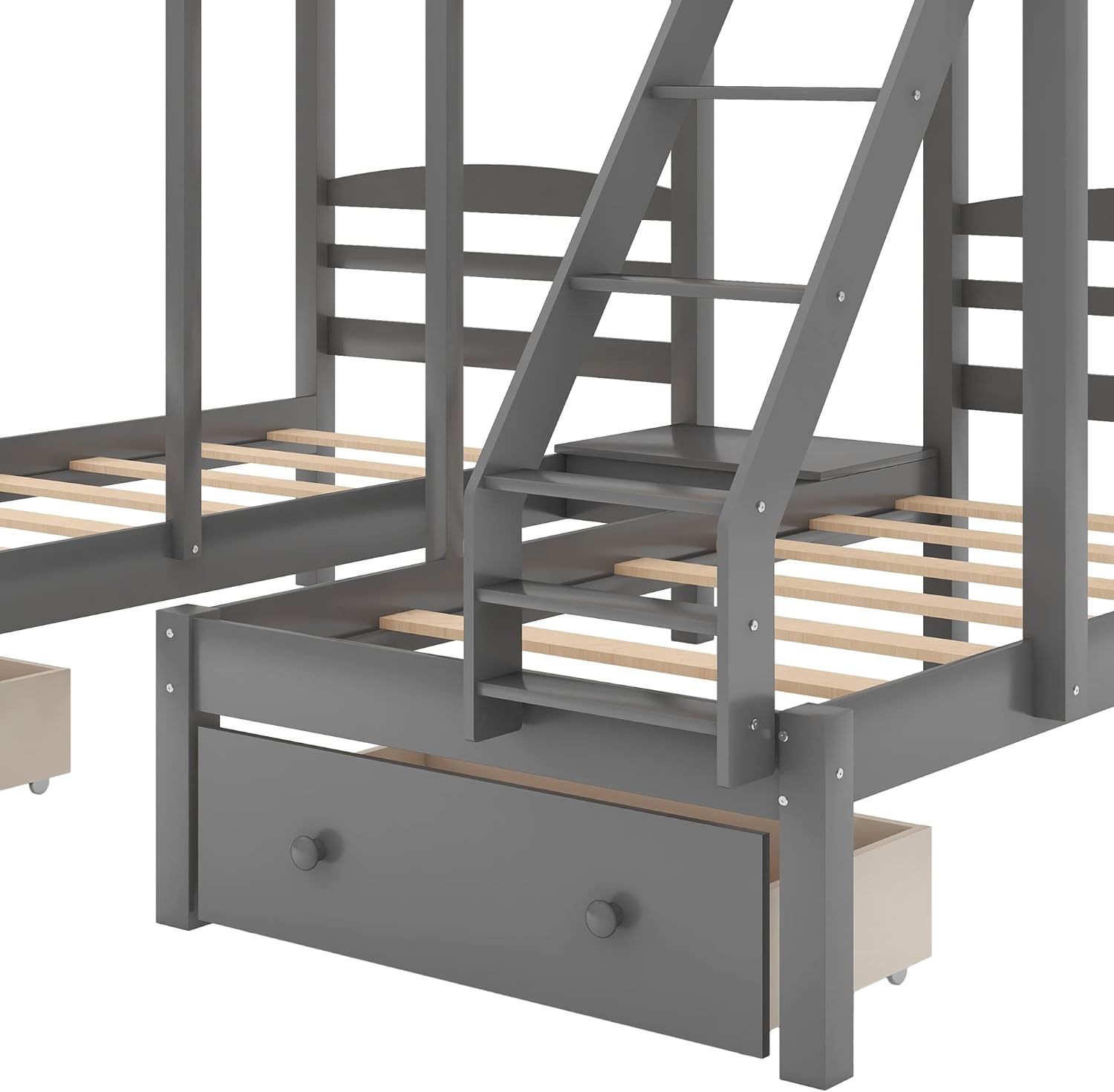 Harper & Bright Designs Full Over Twin Triple Bunk Bed with Storage Drawers,Full Over Twin & Twin Bunk Beds with Ladders,Solid Wood Bunk Bed Frame with Guardrails for Kids Teens Aldults(Grey)
