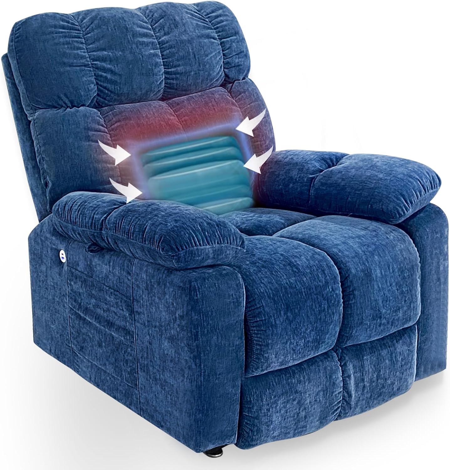 Dual Motor Electric Power Lift Recliner Chair with Massage and Heat, 3 Positioning, USB Ports, 2 Side Pockets, Density Foam, High-End Fabric-Elderly Support Blue, 35.5" L x 37.8" W x 42" H