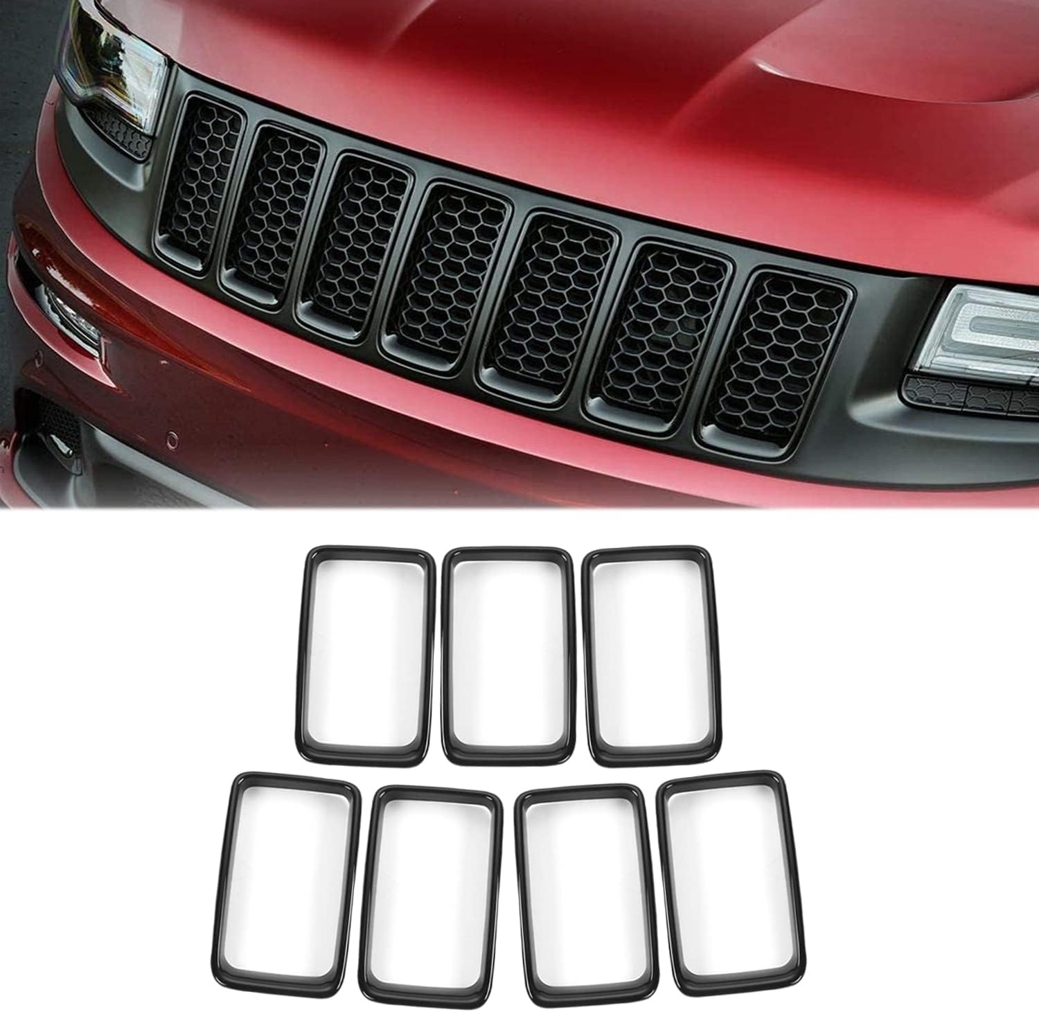 JeCar Grille Inserts Clip-on Grill Cover Trim Kit for 2014-2016 Jeep Grand Cherokee, Black