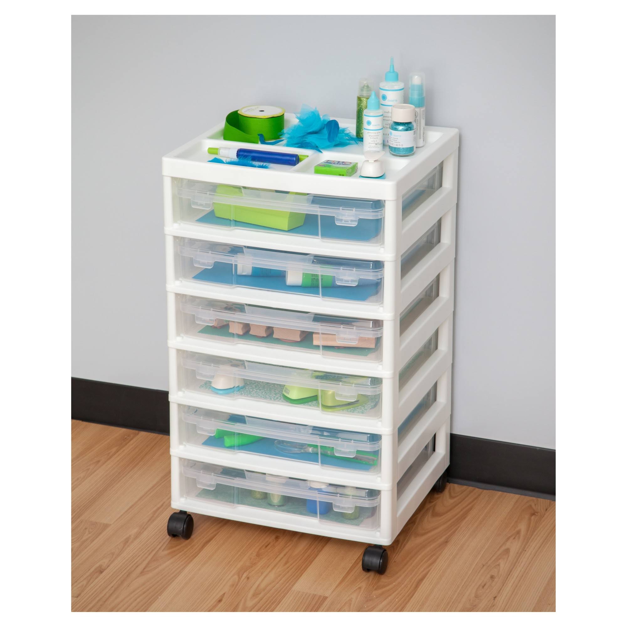Iris 6-Case Scrapbook Cart with Organizer Top, White