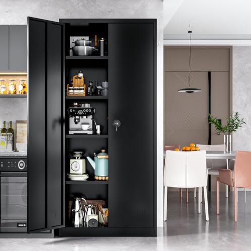 Qiaoxuan Metal Garage Storage Cabinet with 2 Doors and 4 Adjustable Shelves, Steel Locking Office File Cabinet, Tall Tool Cabinet for Home, Garage, Warehouse, Gym, School (71")
