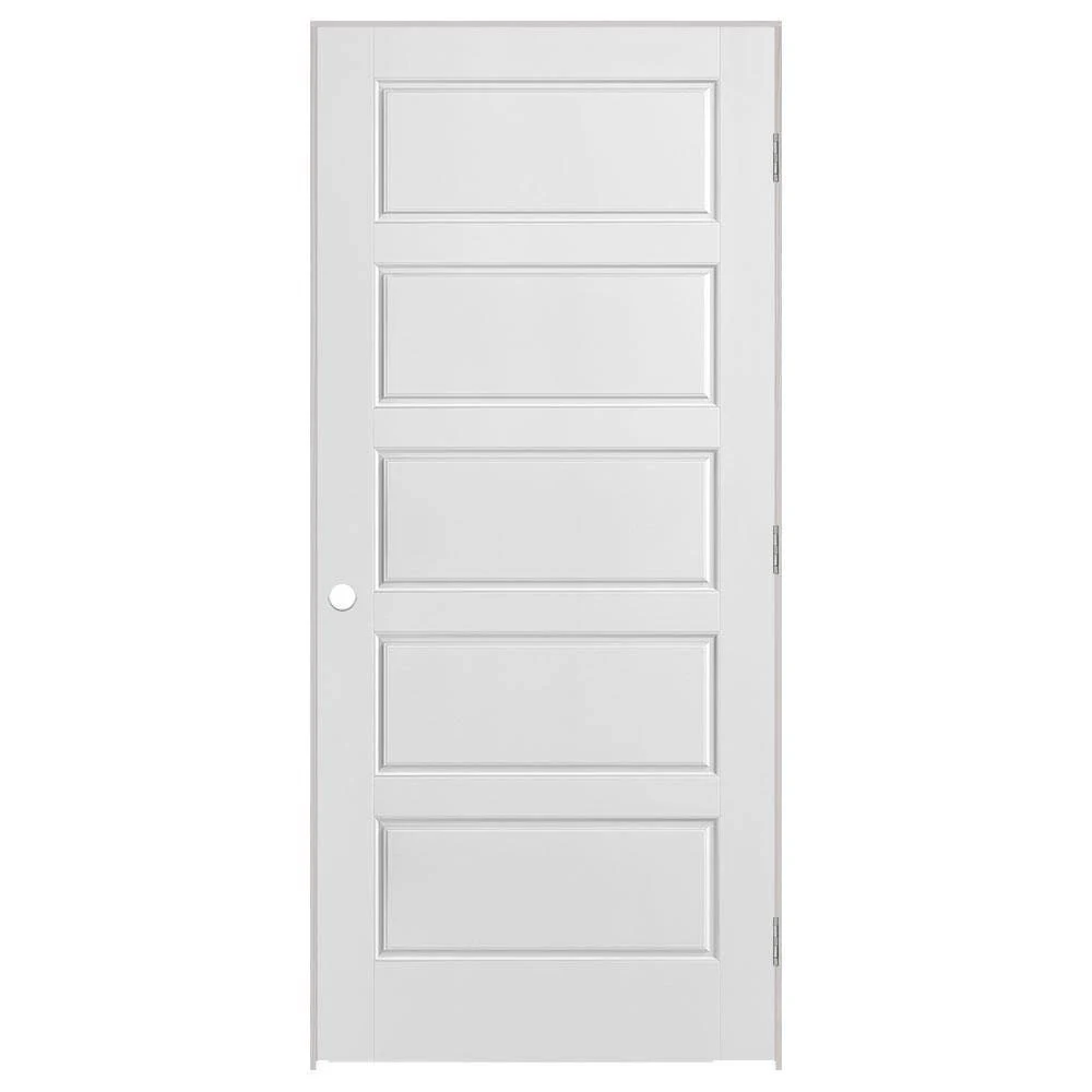 Masonite 36 in. x 80 in. Riverside 5-Panel Left-Handed Hollow-Core Smooth Primed Composite Single Prehung Interior Door