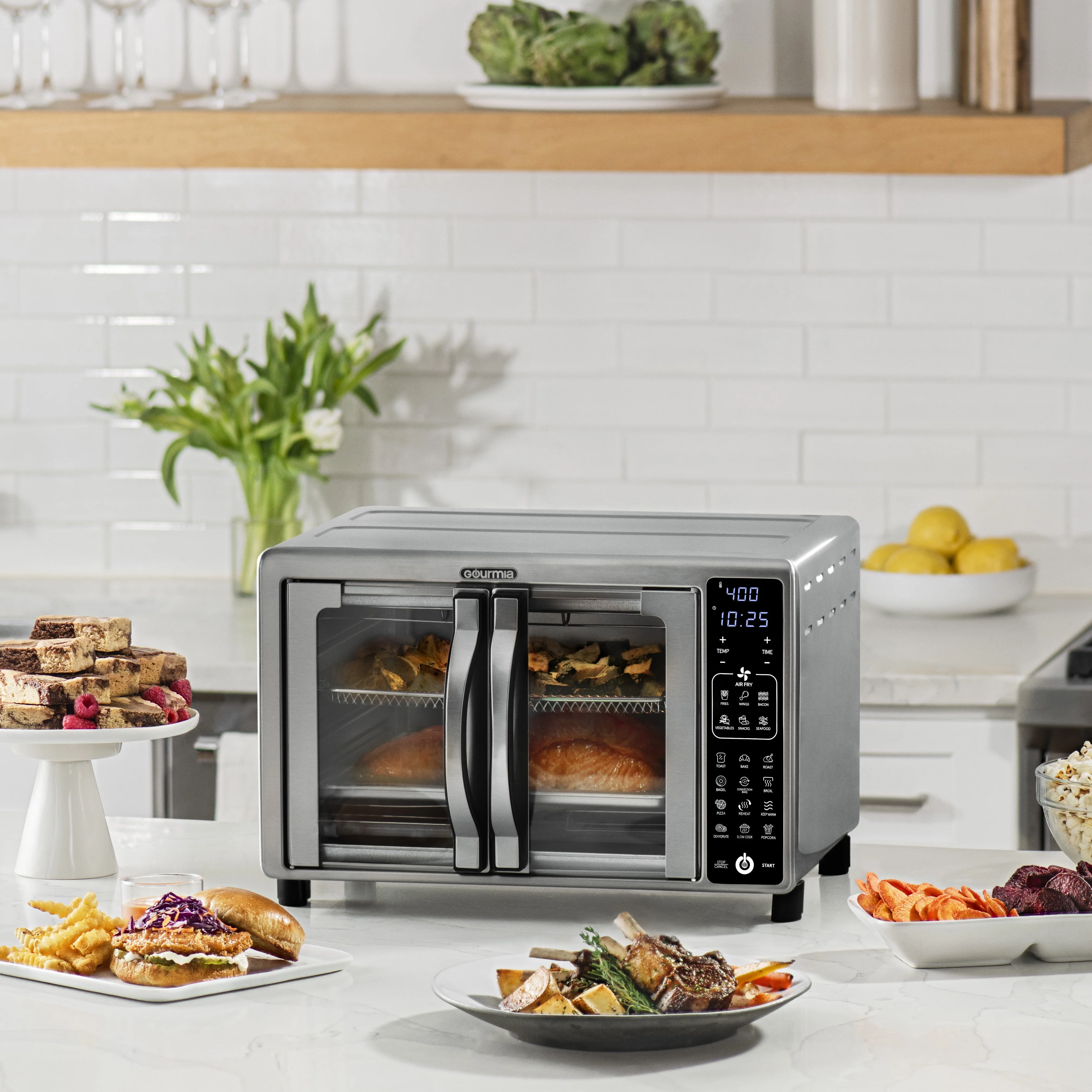 Gourmia Digital Air Fryer Toaster Oven with Single-Pull French Doors, 6 Slice, Stainless Steel