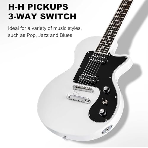 MLP-1 39 Inch Electric Guitar Kit, Beginner LP Full Size Solid Body Electric Guitar With HH Pickups, Gig Bag, Amplifier, Strap, Cable, Picks, String (White)