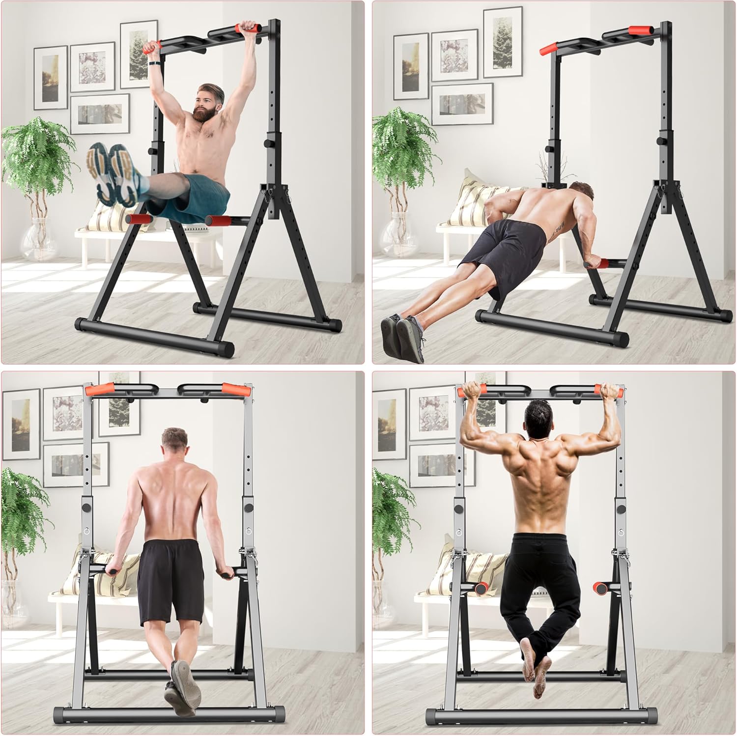 Pull Up Bar Station, Foldable Power Tower Dip Bar for Pull-up Push-up Home Gym Strength Training Workout Equipment