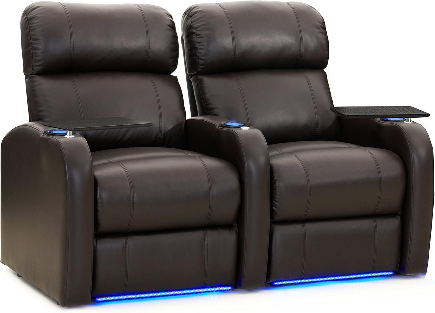Octane Seating Diesel XS950 Theater Chairs for Home Brown Top-Grain Leather - Power Recline - Accessory Dock - Space Saver - Memory Foam - Straight Row of 2 Seats
