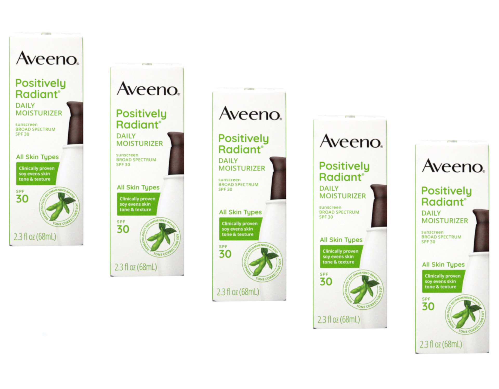 5 Pk Aveeno Positively Radiant Daily Face Moisturizer Broad Spectrum SPF 30, 2.3 Fl. Oz.