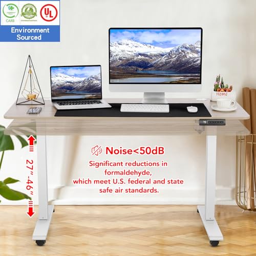 farexon Electric Standing Desk 55 x 24In with Charging Station, Stand up Desk with Oversized Mouse Pad, 2 USB Ports & 3 Power Outlets, 4 Caster, 4 Preset Heights Easy to Set（Brown）