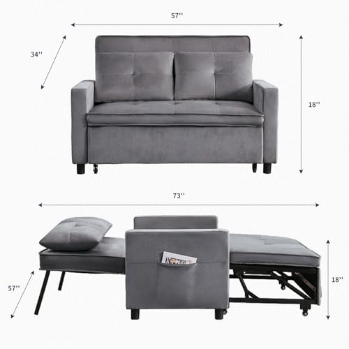 Loveseat Pull Out Couch,2 in 1 Upholstered Convertible Folding Sofa Bed,Small Futon Sofa Bed,Pull Out Sleeper Sofa Couches with Storage Pocket for Small Spaces,Living Room,Apartment(Dark Grey)