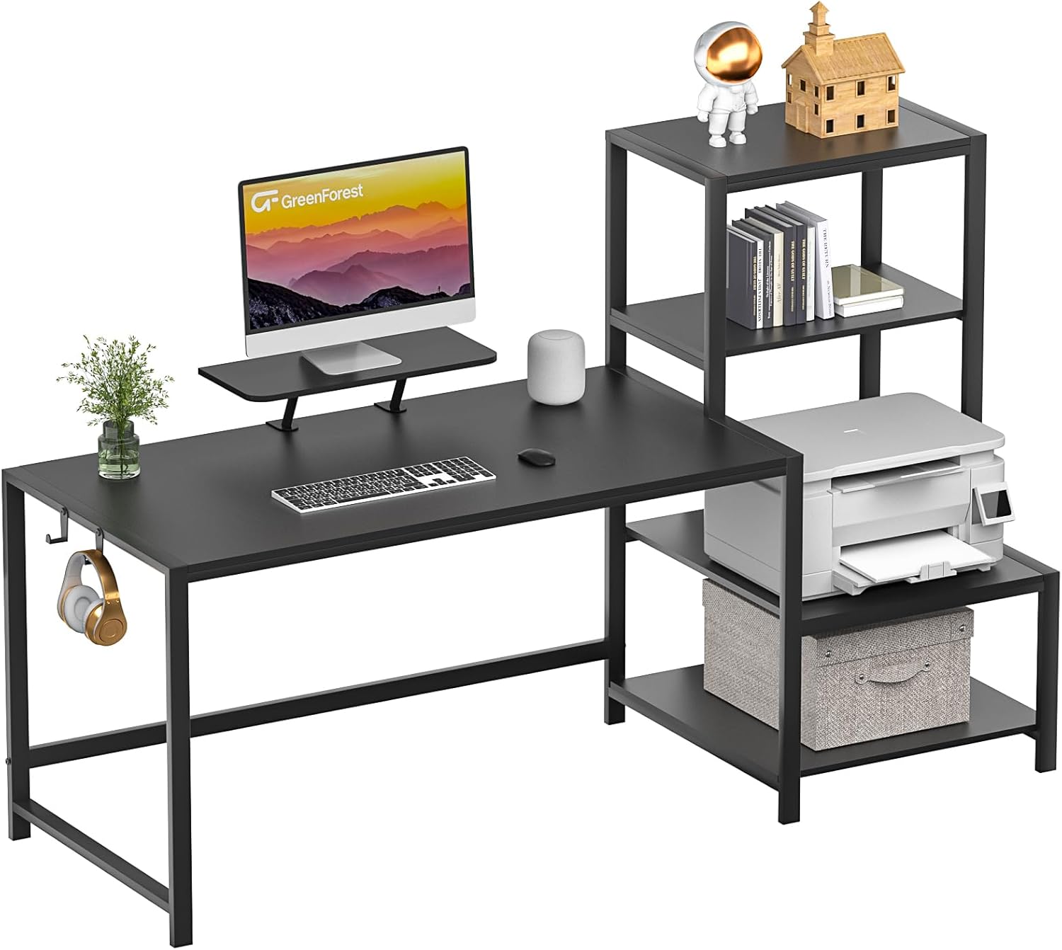 GreenForest Folding Desk No Assembly Required Small Size and Computer Desk with Storage Printer Shelf 58 inch