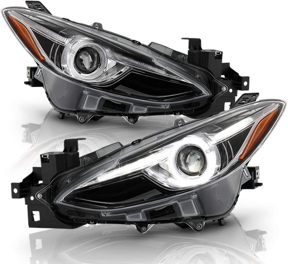 ACANII - For [Halogen Model Only] 2014 2015 2016 Mazda 3 LED Tube Upgrade Projector Headlights Headlamps Assembly Pair