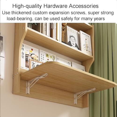 Wall Mounted Drop-Leaf Table, Wall Mounted Floating Folding Table with Storage Shelves, Multifunctional Computer Workstation, Folding Hanging Storage Cabinets Space Saving Drop-Leaf Table(Brown)