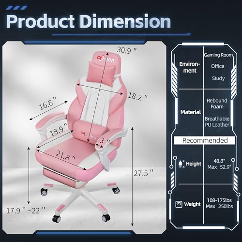 Gaming Chairs for Adults, Computer Chair with Footrest and Ergonomic High Back, Big and Tall Gamer Chairs with Massage Lumbar Support, 360° Swivel Height Adjustable, Blue