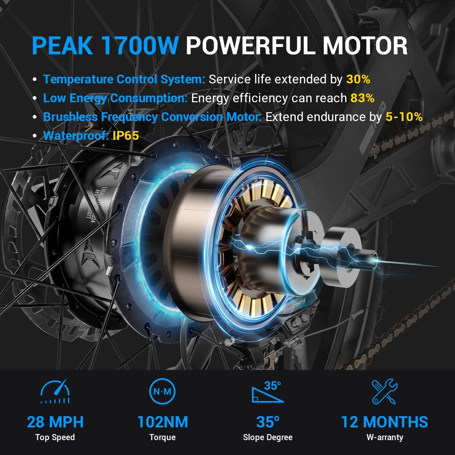 Eahora P5 II [2024 Upgraded] Electric Bike Peak 1700W Electric Mountain Bike 48V 20Ah Removable Battery 24 * 4.0 Fat Tire Electric Bike 32MPH Color Display Full Suspension Ebike