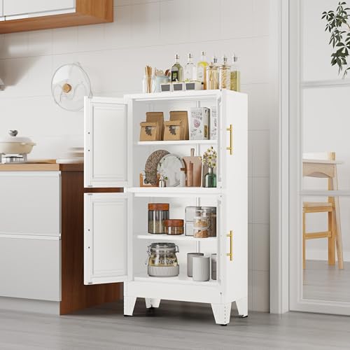 75.2" Tall Metal Pantry Cabinet, Storage Cabinets with 4 Door and 4 Adjustable Shelves, Black Kitchen Pantry Storage Cabinet, Freestanding Cupboard for Kitchen Dining Room Living Room Bathroom