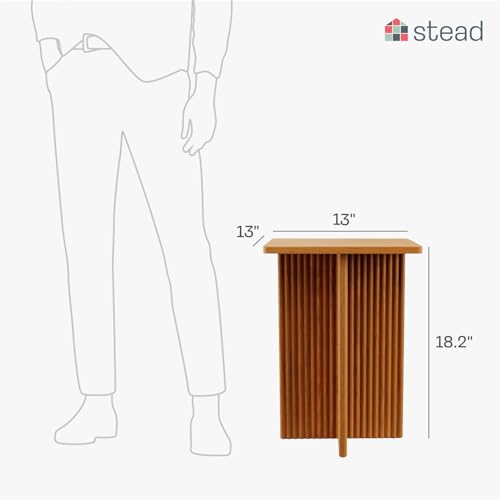 Square Fluted Accent Side Table - Pedestal Drink Table - Modern Home, Bedroom, and Living Room Furniture - Small End Table with Solid Wood X-Base and Wood Veneer Top (White)