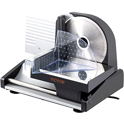 VEVOR Meat Slicer, Electric Deli Food Slicer with SUS420 Stainless Steel Blade and Built-in Sharpening Stone, 0-0.6 inch Adjustable Thickness for Commercial and Home Use, Cut Meat and Cheese
