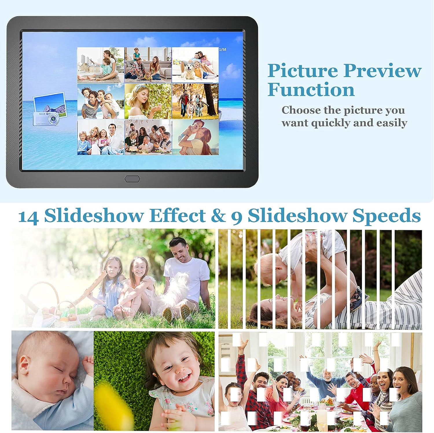 Digital Photo Frame with 8.1 Inch 1920x1080 FHD IPS Screen - Hauyince Digital Picture Frames with Remote Control, Slideshow, Picture Preview, Adjustable Brightness, Calendar, Using SD Card & USB Drive