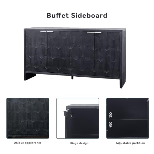 46.25'' Sideboard Storage Buffet Cabinet Retro Wooden Texture 3-Door Cabinet Suitable for Living Room Kitchen Corridor