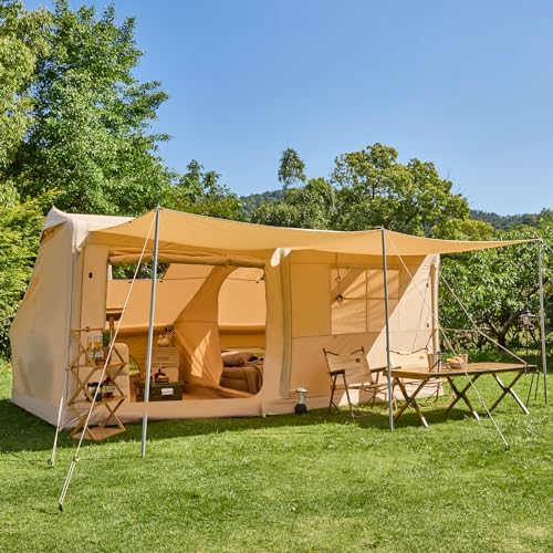 YOLENY Inflatable Tents for Camping, 4/6/8/10/12 Person Tent with TPU Skylight, Mesh Windows, Stove Jack & Pump, Easy Setup 4 Season Glamping Tent, Waterproof & Windproof