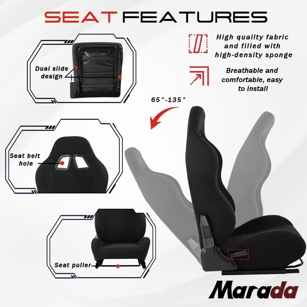 Marada Racing Simulator Cockpit with Comfort Seat Fit for Logitech/Thrustmaster/Fanatec G25 G27 G29 G920 G923 T300,Adjustable Sim Gaming Stand,No Wheel Pedal Shifter