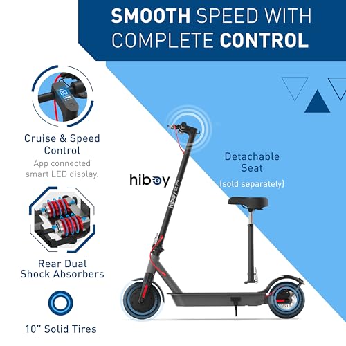 Hiboy S2/S2 Pro/S2 MAX Electric Scooter, 350-500W Motor, 8.5"-10" Solid Tires, 17-40.4 Miles Range, 19 Mph Folding Commuter Electric Scooter for Adults (Optional Seat)