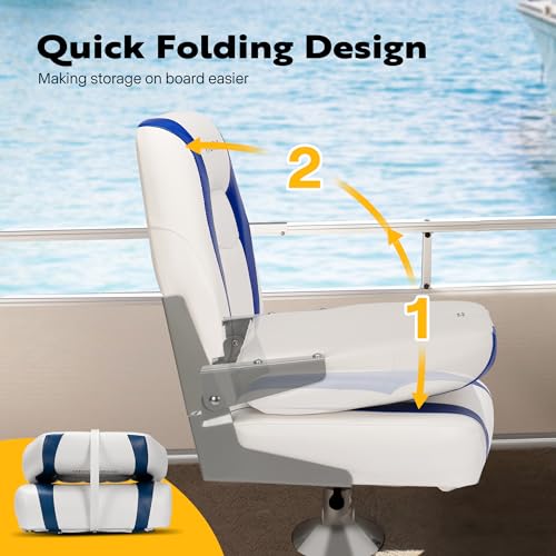 VIVOHOME Folding Low Back Boat Seats 2 Pack, Waterproof Boat Captain Chairs, 4 Mounting Screws Included, White and Red