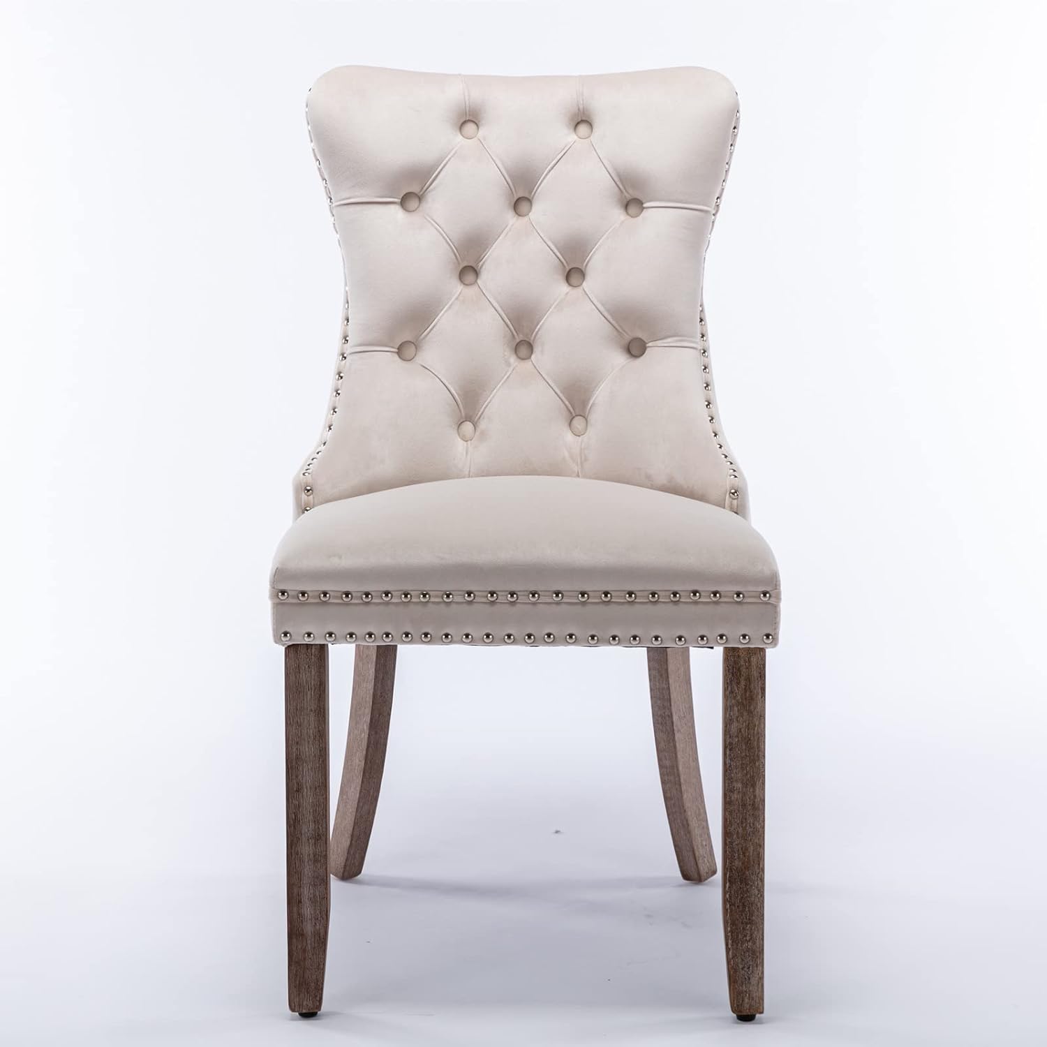 High-end Tufted Solid Wood Velvet Upholstered Dining Chair with Wood Legs and Nailhead Trim, 2-Pcs Set, Beige