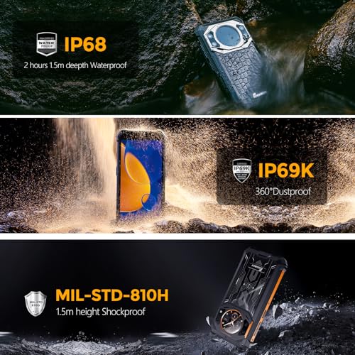 FOSSIBOT F101 Pro Rugged Smartphone Unlocked, Dual Screen 10600mAh Battery 15+128GB Storage MTK8788 Octa-cora Processor 24MP+8MP+5MP Camera 5.45” HD+ Screen Android 13 IP68/IP69K 4G Dual SIM NFC OTG