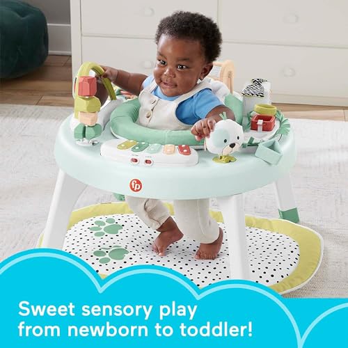 Fisher-Price 3-in-1 Snugapuppy Activity Center & Portable Baby Chair Sit-Me-Up Floor Seat with Developmental Toys & Machine Washable Seat Pad, Windmill