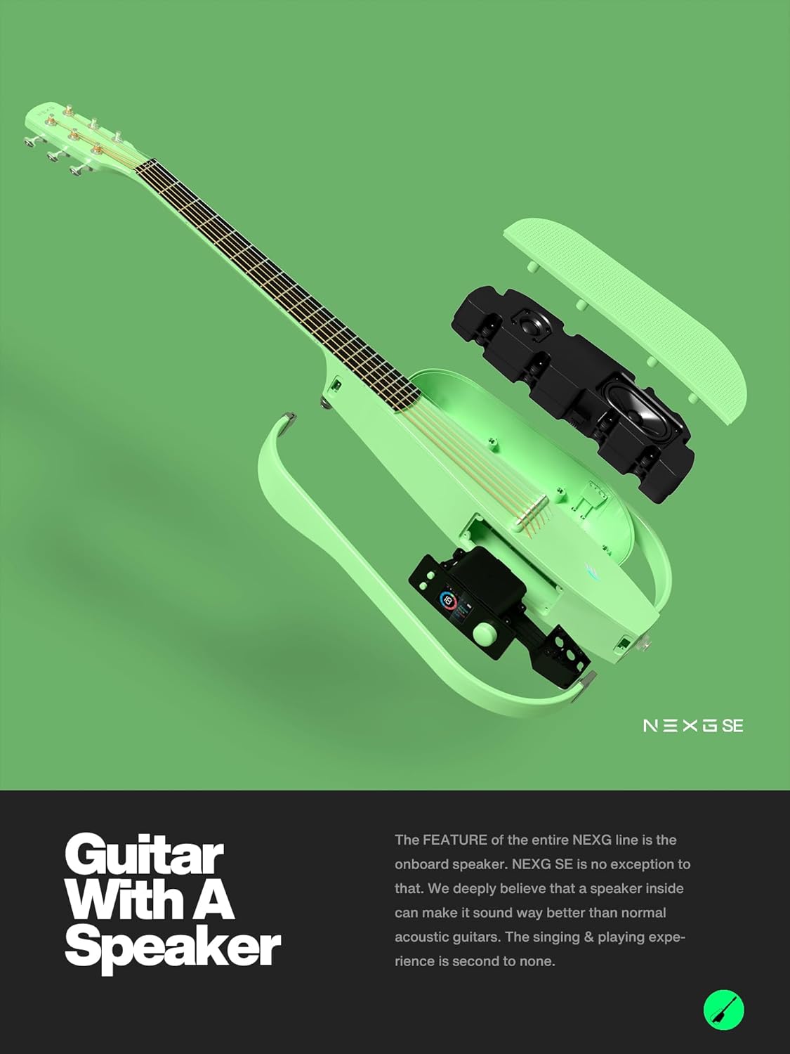 Enya Acoustic Electric Carbon Fiber Travel Guitar NEXG SE Smart Guitarra for Adults with 30W Wireless Speaker & enya Magnetic Strap & Enya Smart Automatic Guitar Tuner