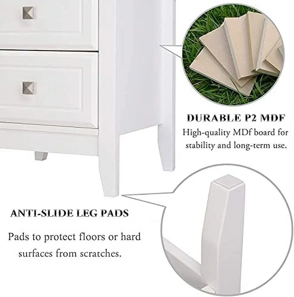 Upgraded White Nightstand with 3 Drawers   Night Stands for Bedrooms Set of 2  Wooden Bed Side Table/Night Stand for Small Spaces  College Dorm  \u2019 Room  Living Room  23.6in H