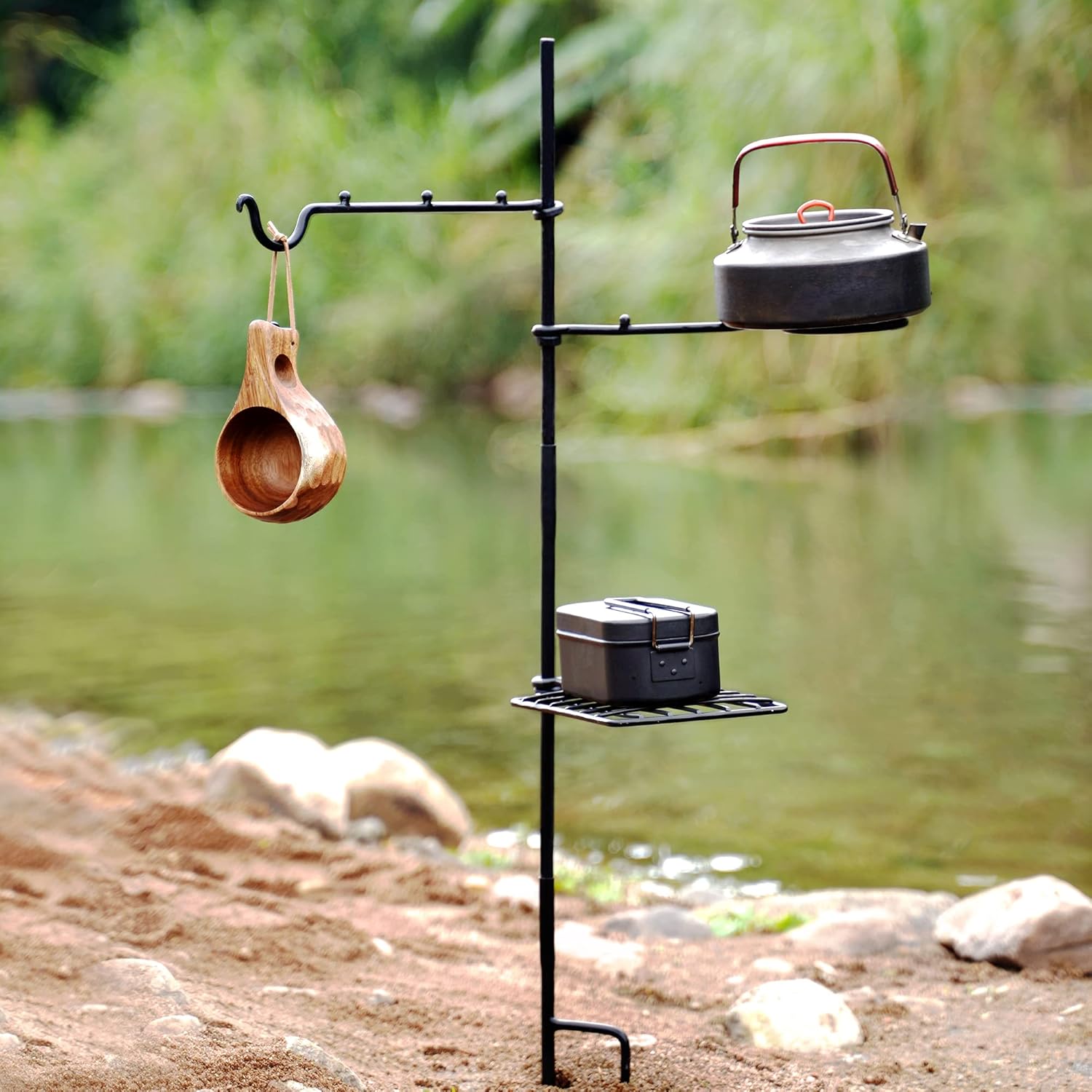 Campfire Grill Grate Stand - Portable Camping Grill Cooking Grate Set for Outdoor Over Fire BBQ, Packable Swivel Bushcraft Fire Pit Barbecue Grill