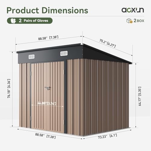 Aoxun 6x3.9 FT Shed with Base Metal Outdoor Storage Shed Garden Shed with Lockable Doors Tool Shed Bike Shed for Backyard, Patio, Poolside (Brown)