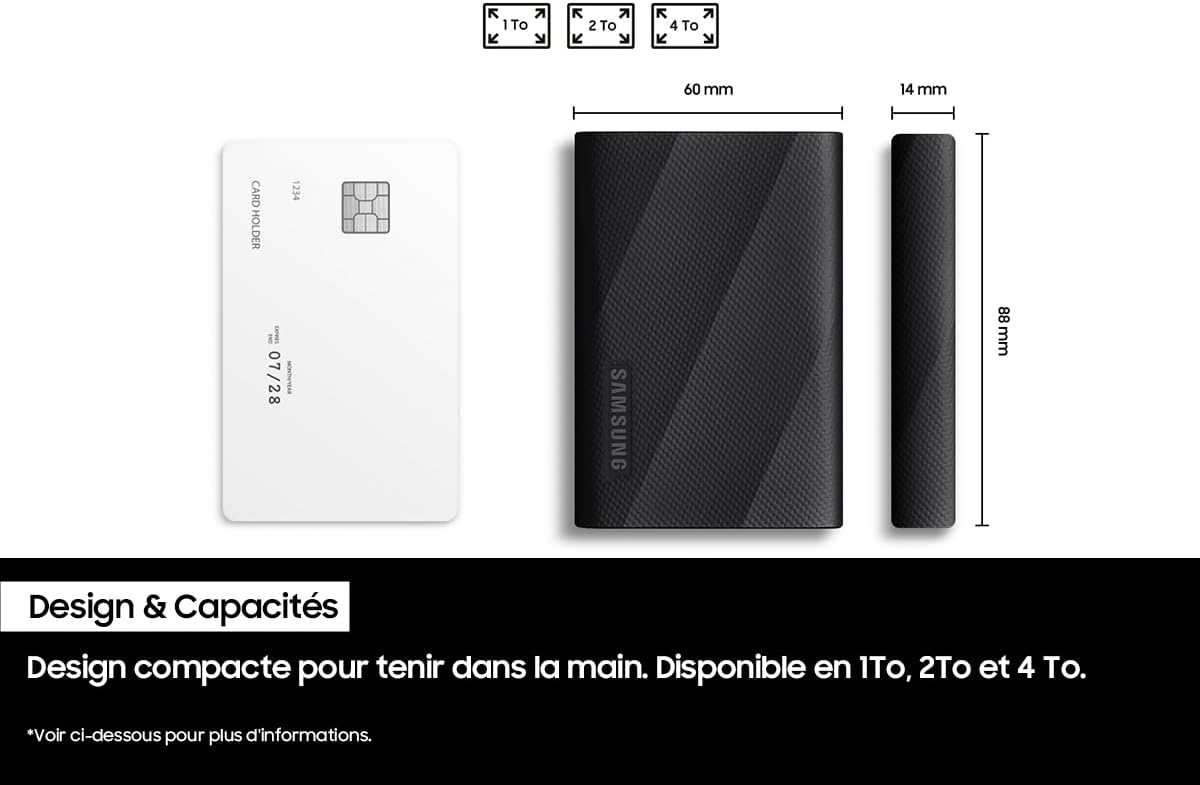 Samsung T9 Portable SSD 1TB, Up to 2,000MB/s, USB 3.2 Gen 2x2 External Solid State Drive, Up to 3 m Drop Resistant, for Creative Professionals, Youtubers, Content Creators, Mac Compatible, MU-PG1T0B