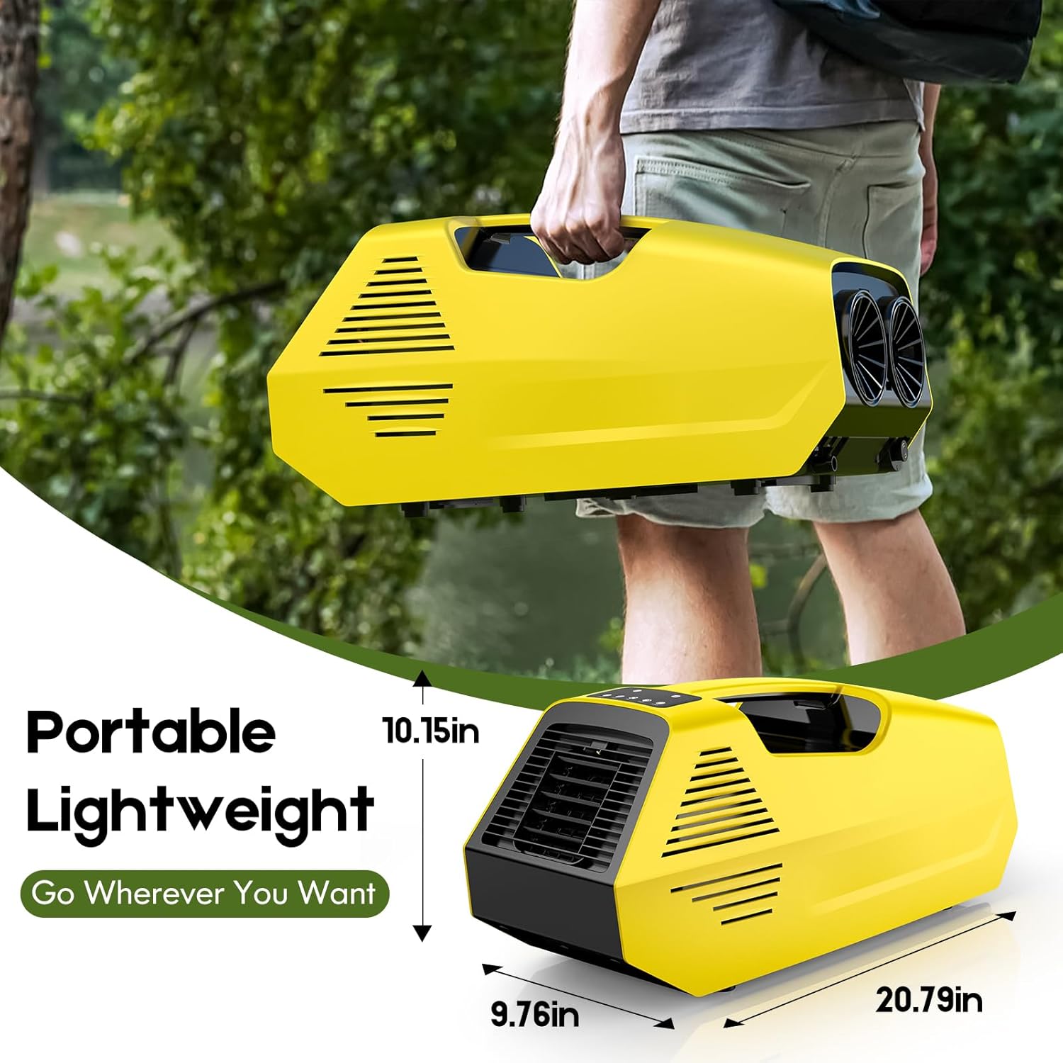 Portable Air Conditioners, 2380BTU Fast Cooling Outdoor Air Conditioner, 240W Low Power Consumption Portable Mini Air Conditioner for Camping Tent, RV, Car, Truck, Van and Fishing-Yellow