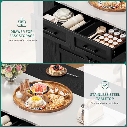 YITAHOME Kitchen Island with Stainless Steel Top & Drop Leaf, 47 Inch Kitchen Island on Wheels with Power Outlet, Rolling Portable Mobile Kitchen Cart w Storage Drawer Cabinet Counter Metal Top, White