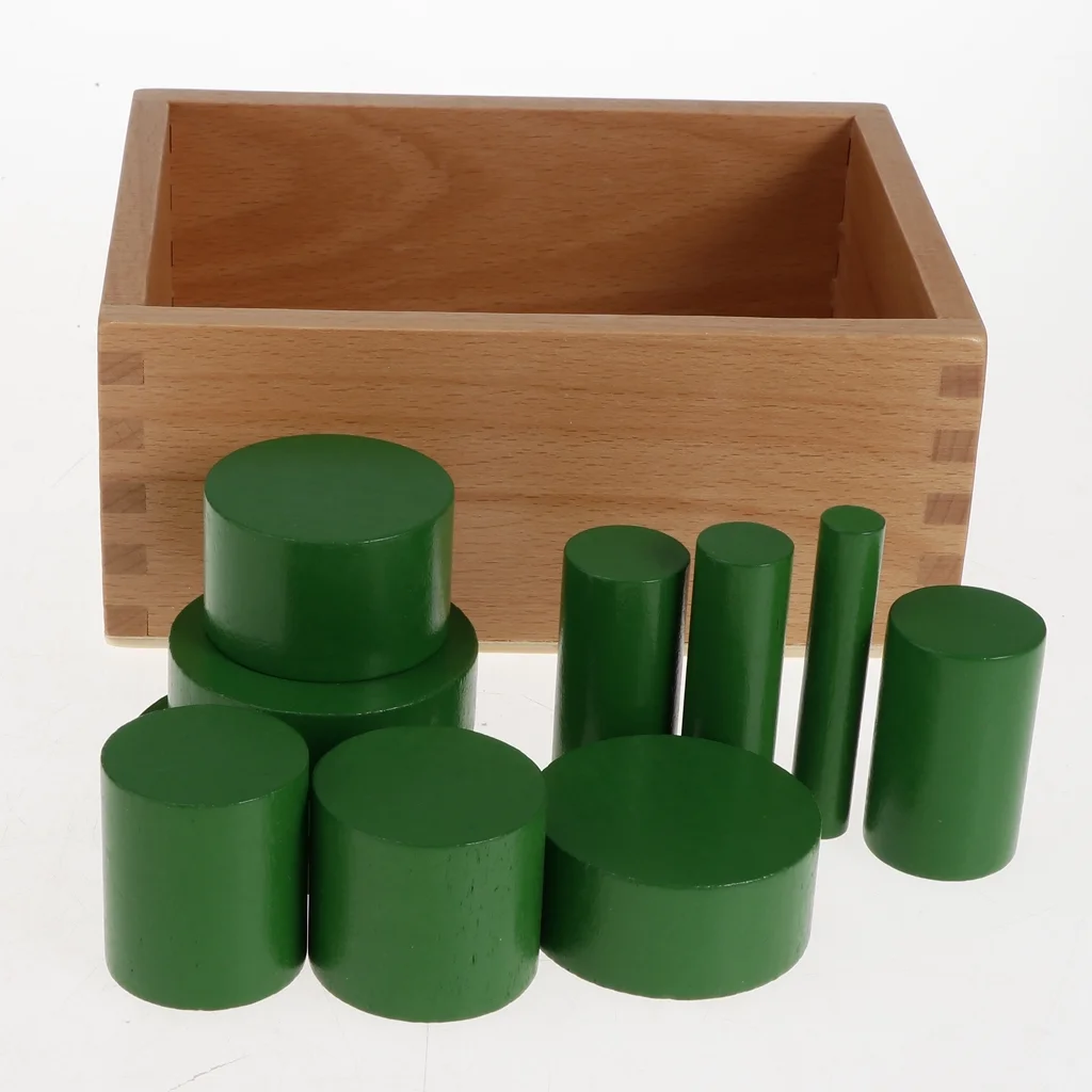 4 Sets Beechwood Montessori Knobless Cylinder Blocks Family Game Wooden Toy