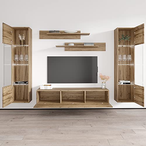 MEBLE FURNITURE & RUGS Wall Mounted Floating Modern Entertainment Center Fly A (White, B2)