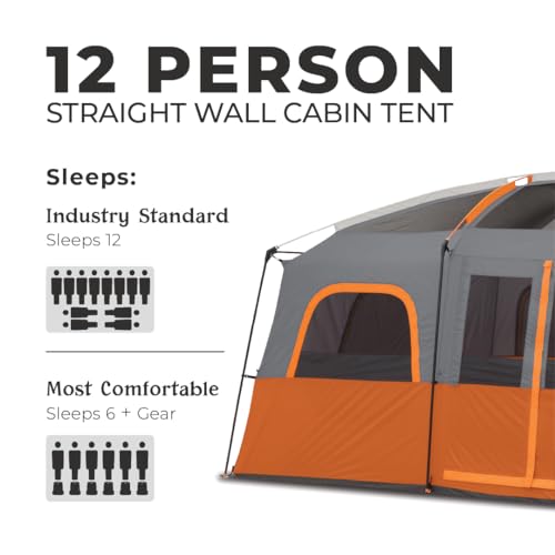 CORE Tent for Family Camping | 10 Person / 11 Person / 12 Person Large Multi Room Cabin Tents for Car Camping & Outdoor Adventures